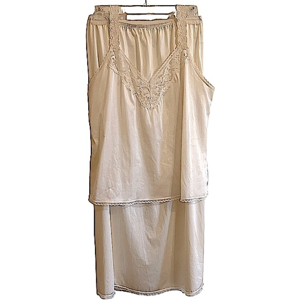 Vanity Fair Vintage Matching Beige Camisole and Long Half Slip Set Size Medium